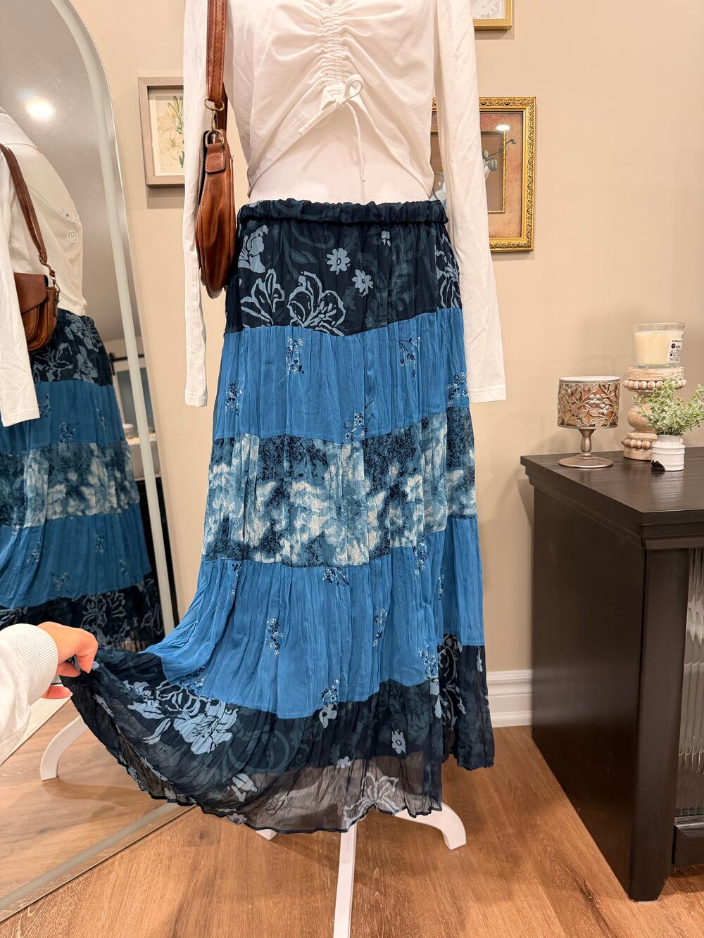 Attitude Blue Y2K Patchwork Floral Maxi Skirt